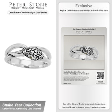 Snake Sterling Silver Ring with Genuine Peridot Eyes by Oberon Zell TRI647